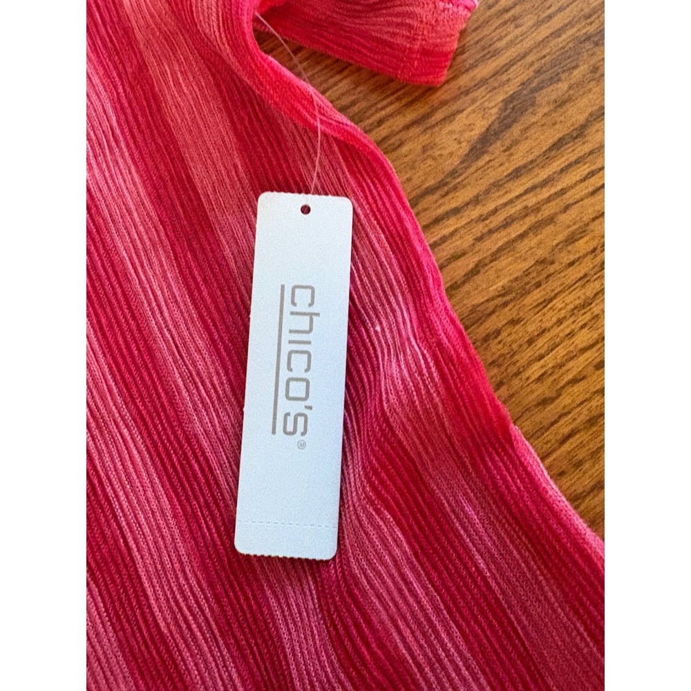 Chicos Crinkle Lace Up Top SS Knit Fashion Coral Fuchsia Stripe Size 2 Large NWT - Picture 10 of 13